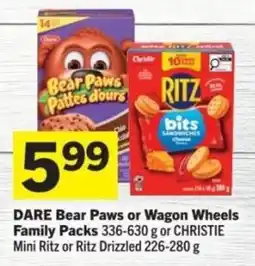 Co-op Dare bear paws or wagon wheels family packs or christie mini ritz or ritz drizzled offer