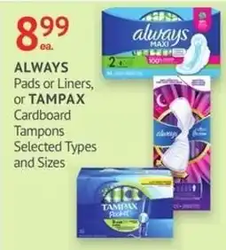 Guardian Pharmacy Always Pads or Liners, or Tampax Cardboard Tampons offer