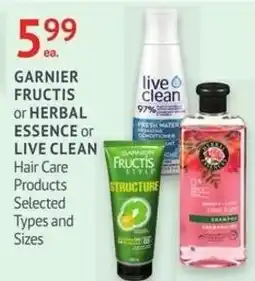 Guardian Pharmacy Garnier Fructis or Herbal Essence or Live Clean Hair Care Products offer
