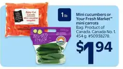 Walmart Mini cucumbers or Your Fresh Market mini carrots offer