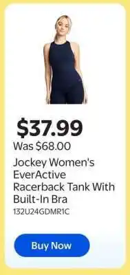 Walmart Jockey Women's EverActive Racerback Tank With Built-In Bra offer