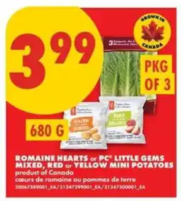 No Frills Romaine Hearts or PC Little Gems Mixed, Red or Yellow Mini Potatoes offer