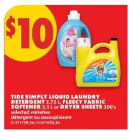 No Frills Tide Simply Liquid Laundry Detergent or Fleecy Fabric Softener offer