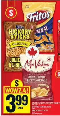 Food Basics Miss Vickie's Potato Chips, Fritos Corn Chips, Hickory Sticks offer