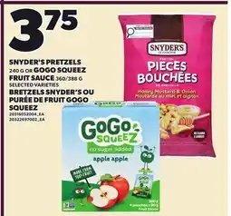 Independent City Market SNYDER'S PRETZELS, 240 G OR GO GO SQUEEZ FRUIT SAUCE, 360/388 G offer