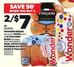 Independent City Market WONDER BREAD, 500-675 G, BUNS 8/12'S OR D'ITALIANO BUNS 420-568 G offer