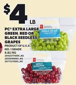 Loblaws PC extra large green, red or black seedless grapes offer