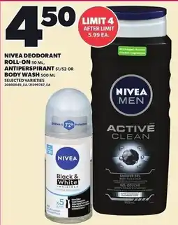 Loblaws Nivea deodorant roll-on antiperspirant body wash offer