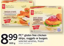 Loblaws PC gluten free chicken strips, nuggets or burgers offer