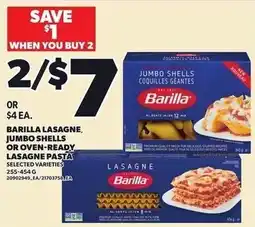 Loblaws Barilla lasagne jumbo shells or oven-ready lasagne pasta offer