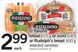 Loblaws D'italiano bread or buns or rudolph's bread offer