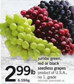 Loblaws jumbo green, red or black seedless grapes offer