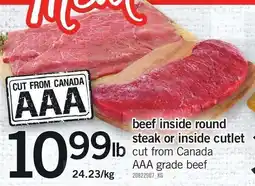Loblaws beef inside round steak or inside cutlet offer