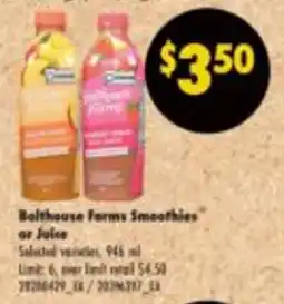 No Frills Balthouse farms smoothies or juice offer