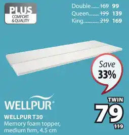 JYSK WELLPUR T30 Memory foam topper offer