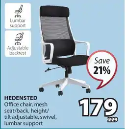 JYSK HEDENSTED Office chair, mesh seat/back, height/tilt adjustable, swivel, lumbar support offer