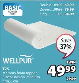 JYSK T25 Memory foam topper, 5-zone design, medium firm offer