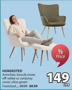 JYSK HUNDESTED Armchair, boucle cover, off-white or corduroy cover, olive green offer