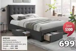 JYSK KORSOR Bed frame, queen, upholstered, includes 4 storage drawers and slats, grey offer