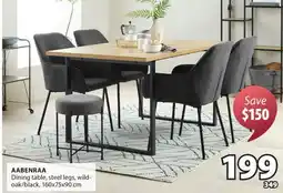JYSK AABENRAA Dining table, steel legs, wild-oak/black offer