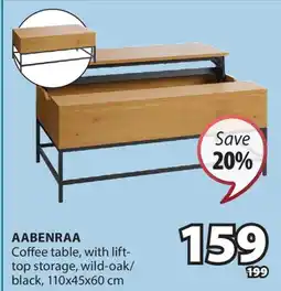 JYSK AABENRAA Coffee table, with lift-top storage, wild-oak/black, 110x45x60 cm offer
