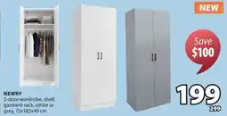JYSK NEWRY 2-door wardrobe, shelf, garment rack, white or grey offer