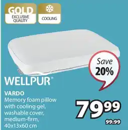 JYSK WELLPUR VARDO Memory foam pillow with cooling gel, washable cover, medium-firm offer