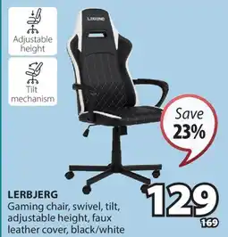 JYSK LERBJERG Gaming chair, swivel, tilt, adjustable height, faux leather cover, black/white offer