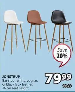 JYSK JONSTRUP Bar stool white, cognac or black faux leather, 76 cm seat height offer