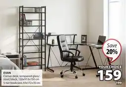 JYSK EVAN Corner desk, tempered glass / steel offer