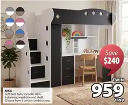 JYSK NIKA Loft bed, twin, includes desk, 6 drawers, wardrobe and shelf offer