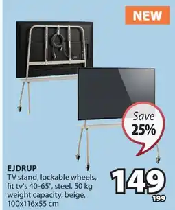 JYSK EJDRUP TV stand, lockable wheels, fit tv's 40-65 offer