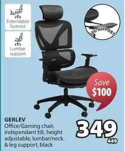 JYSK GERLEV Office/Gaming chair, independent tilt, height adjustable, lumbar/neck & leg support, black offer