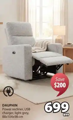 JYSK DAUPHIN Power recliner, USB charger, light grey, 88x104x98cm offer