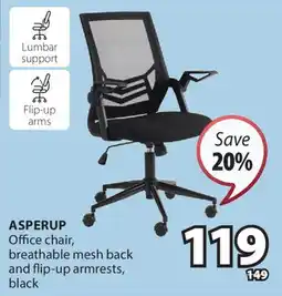 JYSK ASPERUP Office chair, breathable mesh back and flip-up armrests, black offer