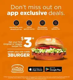 Harvey’s Original or Veggie burger offer