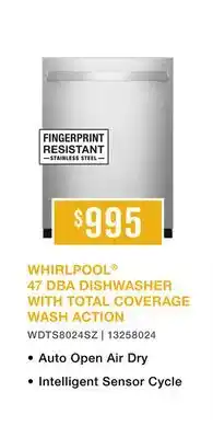 Leon's WHIRLPOOL 47 DBA DISHWASHER WITH TOTAL COVERAGE WASH ACTION offer