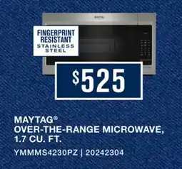 Leon's Maytag Fingerprint Resistant Stainless Steel Over-the-Range Microwave (1.70 Cu Ft) - YMMMS4230PZ offer
