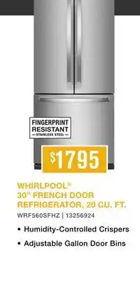 Leon's Whirlpool 29.5 20 Cu. Ft. Stainless Steel French Door Refrigerator - WRF560SFHZ offer