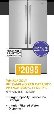 Leon's Whirlpool 36 31 Cu. Ft. Fingerprint Resistant Stainless Steel Refrigerator - WRFF3336SZ offer