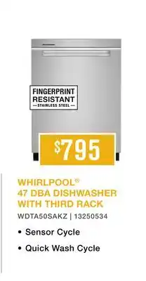 Leon's Whirlpool 24 Fingerprint Resistant Stainless Steel Dishwasher with 3rd Rack (47 dBA) - WDTA50SAKZ offer