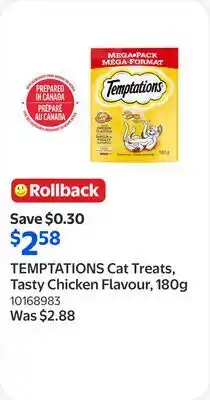 Walmart TEMPTATIONS Cat Treats, Tasty Chicken Flavour offer