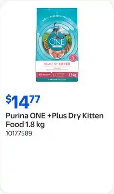 Walmart Purina ONE +Plus Dry Kitten Food 1.8 kg offer