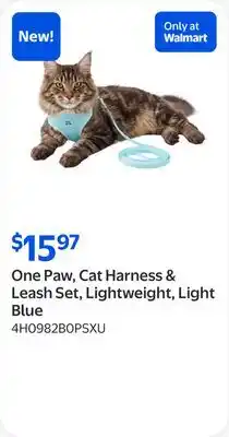 Walmart One Paw, Cat Harness & Leash Set, Lightweight, Light Blue offer