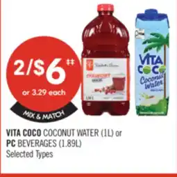 Shoppers Drug Mart VITA COCO COCONUT WATER 1 L or PC BEVERAGES 1.89 L offer