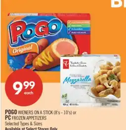 Shoppers Drug Mart POGO WIENERS ON A STICK 8's - 10's or PC FROZEN APPETIZERS offer