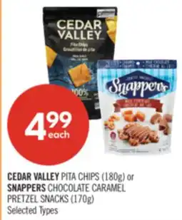 Shoppers Drug Mart CEDAR VALLEY PITA CHIPS (180g) or SNAPPERS CHOCOLATE CARAMEL PRETZEL SNACKS (170g) offer