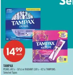 Shoppers Drug Mart TAMPAX PEARL (45's - 50's) or RADIANT (38's - 42's) TAMPONS offer