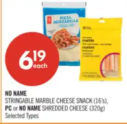 Shoppers Drug Mart NO NAME STRINGABLE MARBLE CHEESE SNACK (16's), PC or NO NAME SHREDDED CHEESE (320g) offer