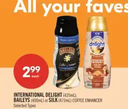 Shoppers Drug Mart INTERNATIONAL DELIGHT (425mL), BAILEYS (400mL) or SILK (473mL) COFFEE ENHANCER offer